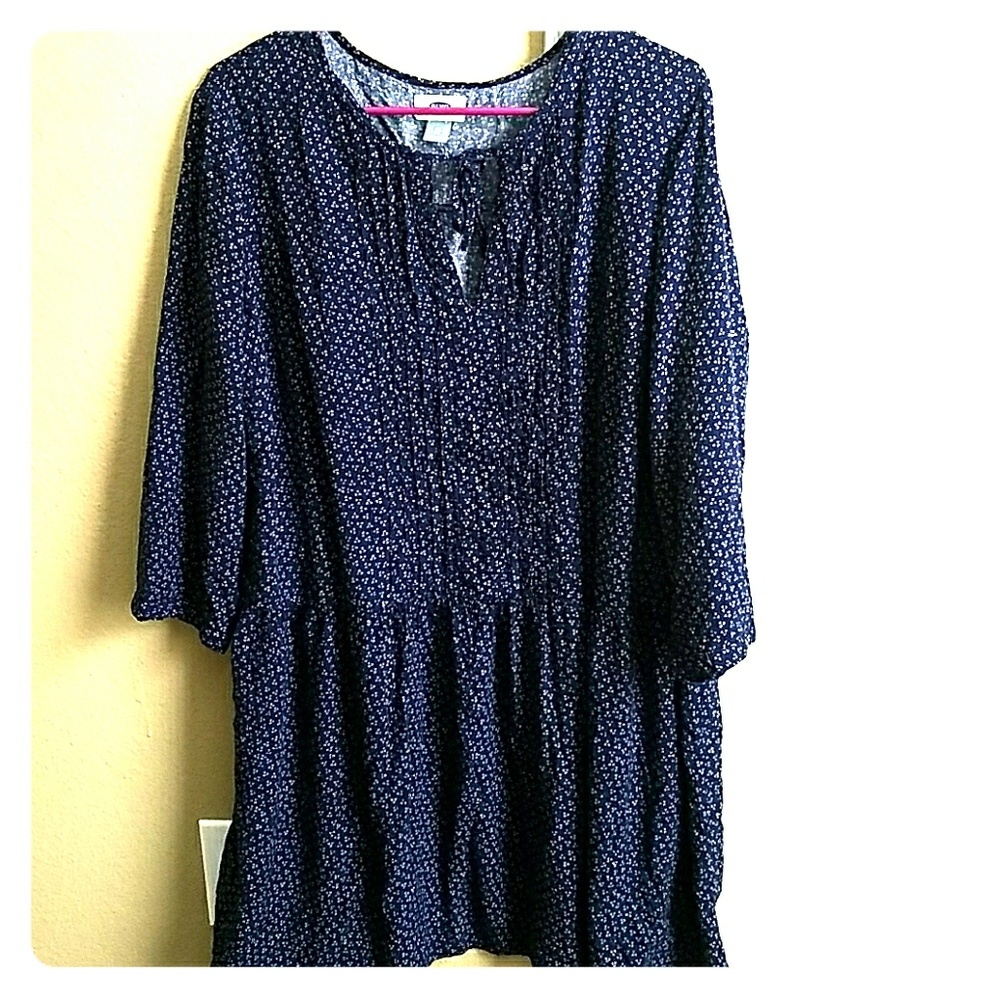 Navy Blue Dress with Little White Flowers